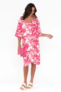 Blue Bungalow palm bell sleeve dress