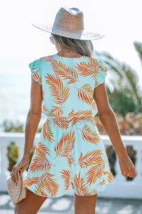 Teal & Orange Tropical Flutter Sleeve Romper 