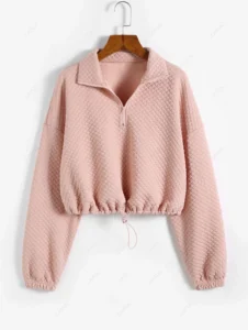 ZAFUL Rhombus Textured Drop Shoulder Half Zip Sweatshirt 